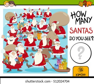 Cartoon Illustration of Educational Counting Activity for Children with Santa Claus Characters Group