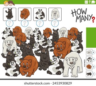 Cartoon illustration of educational counting game with comic bears wild animal characters