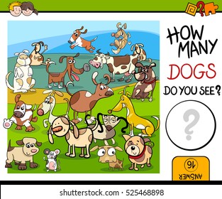 Cartoon Illustration of Educational Counting Game for Children with Spotted Dog Characters