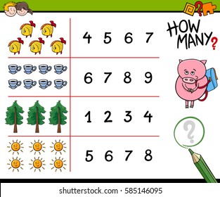 Cartoon Illustration of Educational Counting Game for Children