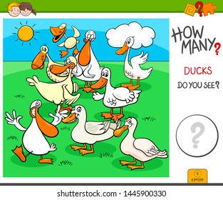 Cartoon Illustration of Educational Counting Task for Children with Duck Birds Animal Characters Group