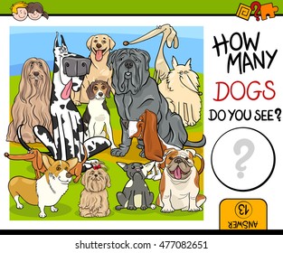 Cartoon Illustration of Educational Counting Task for Children with Purebred Dog Characters