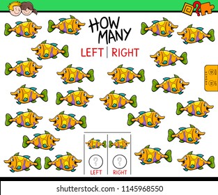 Cartoon Illustration of Educational Game of Counting Left and Right Picture for Children with Fish Character
