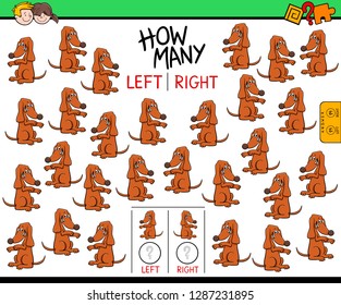 Cartoon Illustration of Educational Game of Counting Left and Right Oriented Pictures for Cute Dog Character