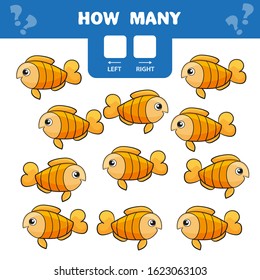 Cartoon Illustration of Educational Game of Counting Left and Right Picture for Children - gold fish