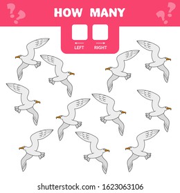 Cartoon Illustration of Educational Game of Counting Left and Right Picture for Children - gull bird