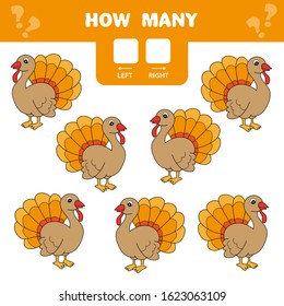 Cartoon Illustration of Educational Game of Counting Left and Right Picture for Children - turkey bird