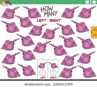 Cartoon illustration of educational game of counting left and right oriented pictures of xyster or guitarfish marine animal character