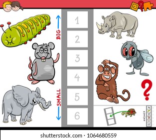 Cartoon Illustration of Educational Game of Finding the Biggest and the Smallest Animal Funny Characters for Children