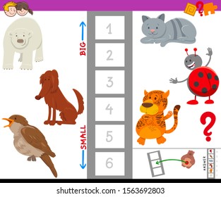 Cartoon Illustration of Educational Game of Finding the Largest and the Smallest Species with Funny Animal Characters
