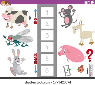 Cartoon Illustration of Educational Game of Finding the Largest and the Smallest Animal Species with Funny Characters for Children