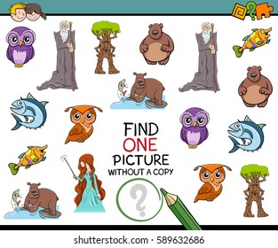 Cartoon Illustration of Educational Game of Finding Single Picture for Preschool Kids