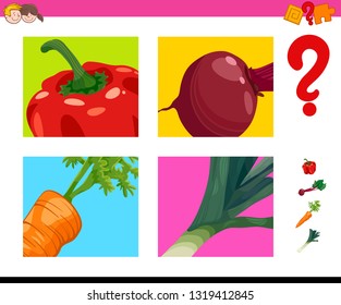 Cartoon Illustration of Educational Game of Guessing Vegetables Food Objects