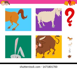 Cartoon Illustration of Educational Game of Guessing Farm Animals Species Characters for Kids