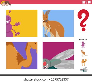 Cartoon Illustration of Educational Game of Guessing Animals Species Characters Worksheet or Application for Kids