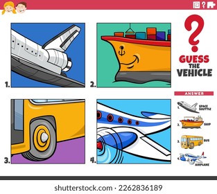 Cartoon illustration educational game guessing the transport vehicle for children