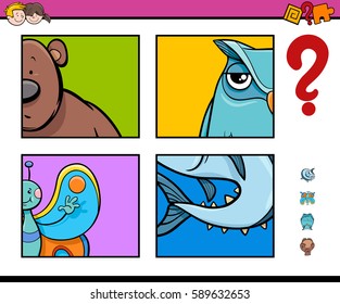 Cartoon Illustration of Educational Game of Guessing Animals for Preschool Kids