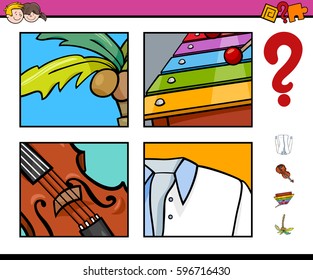 Cartoon Illustration of Educational Game of Guessing Objects for Preschool Kids