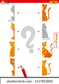 Cartoon Illustration Of Educational Game Of Matching Halves Of Cat Characters