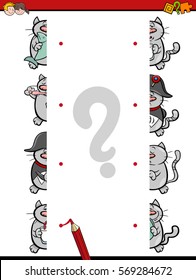 Cartoon Illustration of Educational Game of Matching Halves with Cat Characters