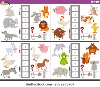 Cartoon illustration of educational games set of finding the biggest and the smallest animal species