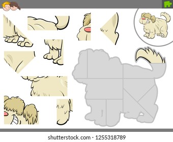 Cartoon Illustration of Educational Jigsaw Puzzle Game for Children with Cute Dog Character
