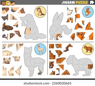 Cartoon illustration of educational jigsaw puzzle games set with animal characters