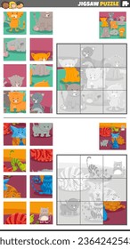 Ilustración de dibujos animados juegos educativos de rompecabezas con gatos salvajes personajes animales