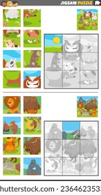 Cartoon illustration of educational jigsaw puzzle games set with animal characters