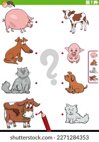 Ilustración de caricatura del juego de correspondencia educativo con personajes animales y sus bebés