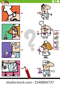 Cartoon-Illustration von pädagogischen Matching-Aufgabe mit Menschen-Charaktere und ihre Berufe mit Bildschnitt