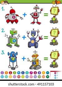 Cartoon Illustration of Educational Mathematical Activity Task for Children with Robots