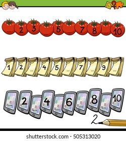Cartoon Illustration of Educational Mathematical Activity for Children with Count to Ten Lesson