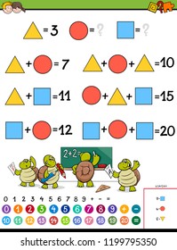 Cartoon Illustration of Educational Mathematical Calculation Puzzle Game for Children