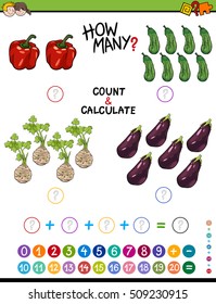 Cartoon Illustration of Educational Mathematical Counting and Addition Activity for Children
