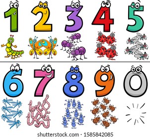 Cartoon Illustration Of Educational Numbers Collection From One To Nine With Funny Insects Animal Characters