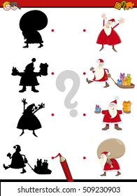 Cartoon Illustration of Educational Shadow Game for Children with Santa Claus Characters