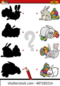 Cartoon Illustration of Educational Shadow Task for Children with Easter Bunny Characters