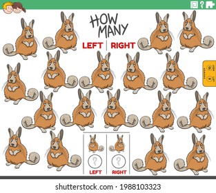 Cartoon illustration of educational task of counting left and right oriented pictures of viscacha animal character