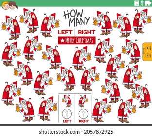 Cartoon illustration of educational task of counting left and right oriented pictures of Santa Claus with gift Christmas character
