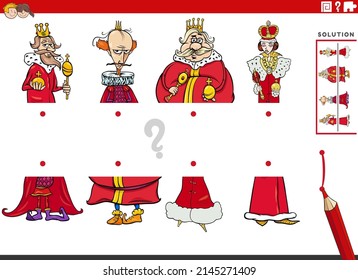 Cartoon-Illustration der pädagogischen Aufgabe, die Hälfte der Bilder mit Comicfiguren zu vergleichen