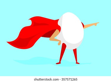 Cartoon Illustration Of Egg Super Hero With Cape