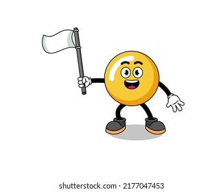 Cartoon Illustration of egg yolk holding a white flag , character design