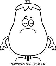 A cartoon illustration of an eggplant looking sad.