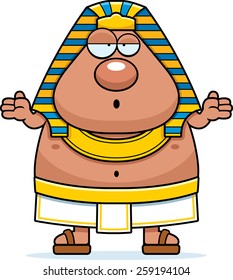 A cartoon illustration of an Egyptian Pharaoh looking confused.