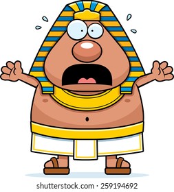 A cartoon illustration of an Egyptian Pharaoh looking scared.