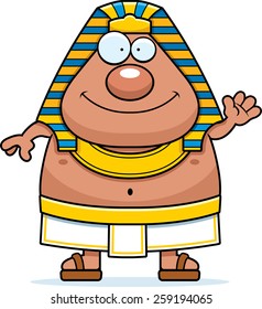 A cartoon illustration of an Egyptian Pharaoh waving.