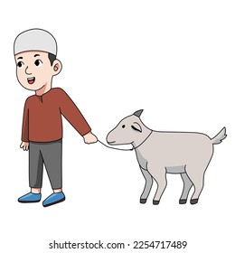 cartoon illustration for eid al adha and sacrificial animal