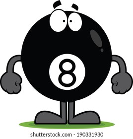 Cartoon illustration of an eight ball. 