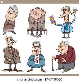 Cartoon Illustration of Elder Men Seniors Characters Set